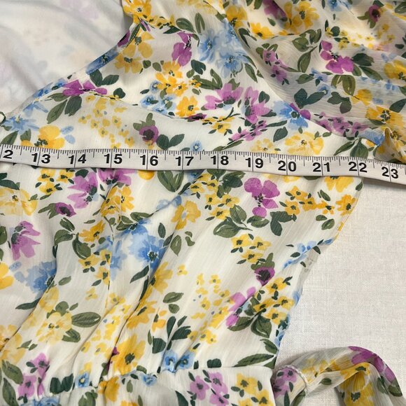 Calvin Klein Women's Midi Dress Floral Short Sleeve Belted Size 14 Elastic Waist - Picture 7 of 11